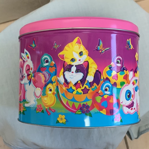 Lisa Frank collectible easter Colorful Cat Bunny chick lamb butterfly oval Tin - Picture 3 of 8